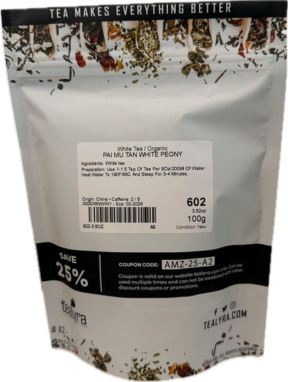 Tealyra - White Peony - Bai Mu Tan White Loose Leaf tea - Premium Chinese White Tea - Caffeine Level Low - 100g (3.5-ounce)