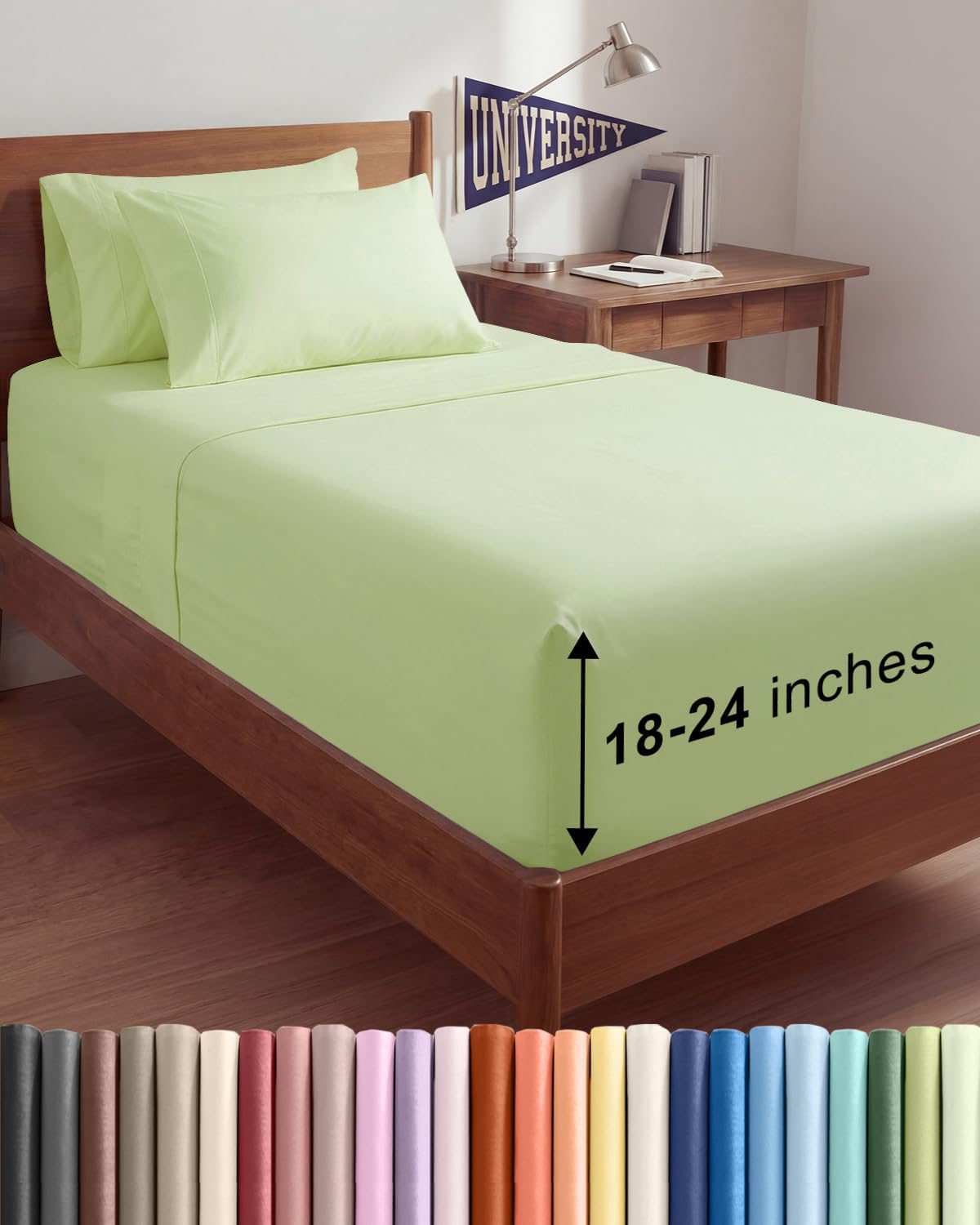 Skiennix Extra Deep Twin XL Sheet Set | 4-Piece Breathable Cooling Bedding - Soft, Wrinkle-Free Light Sage