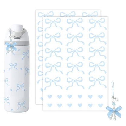 Romukuku Bows Stickers for Custom Owala Accessories, Heart Decals Transfer Stickers for Water Bottles, Bows Pearl Charms for Owala (Light Blue)