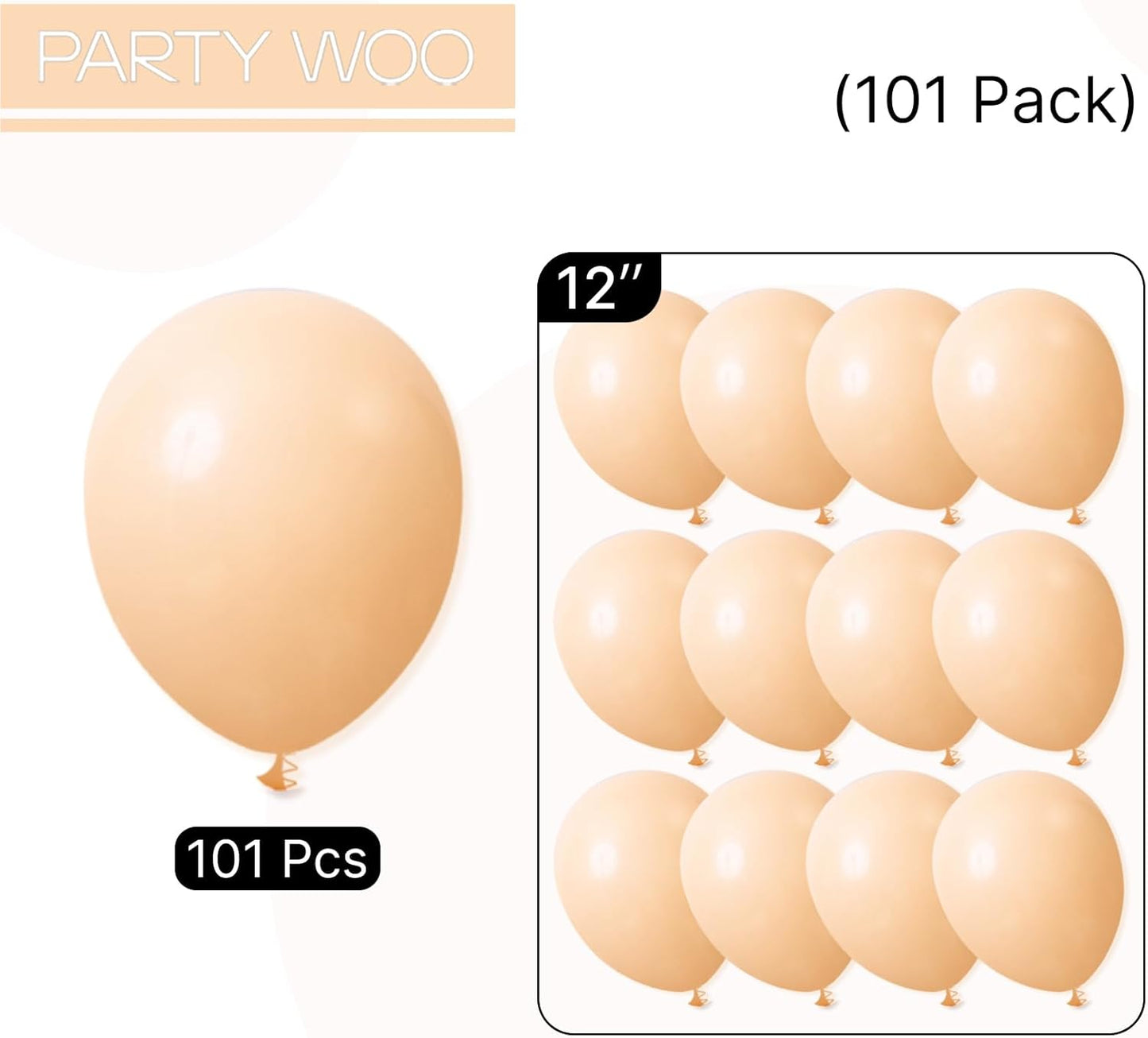 PartyWoo Nude Balloons - 101pcs 12 Inch Apricot Latex Helium Balloons for Boho Theme Celebrations