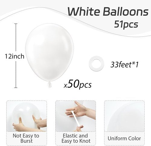 Awenztech White Balloons - 12 Inch Latex Balloons | 50 Pack for Weddings, Parties & Celebrations