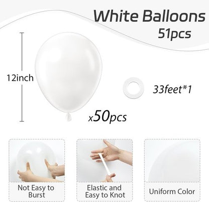 Awenztech White Balloons - 12 Inch Latex Balloons | 50 Pack for Weddings, Parties & Celebrations