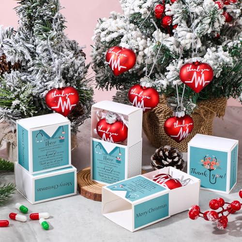 32 Pack Nurse Appreciation Heart Christmas Ornaments with Gift Boxes - Holiday Decorations