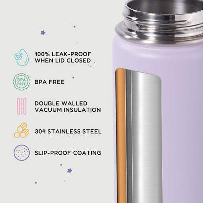 Skiennix 12oz Kids Water Bottle - Stainless Steel, Leak-Proof, BPA-Free | Purple, Insulated Design for School
