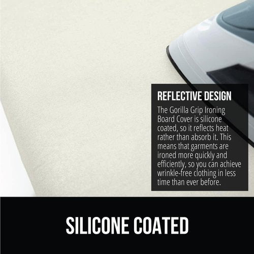 GORILLA GRIP The Original Ironing Board Cover and Pad, Silicone Coating, 400°F Scorch Resistant Thick Padding, Heavy Duty Iron Covers Standard Boards, Hook and Loop Fastener Strap, Linen 15x54