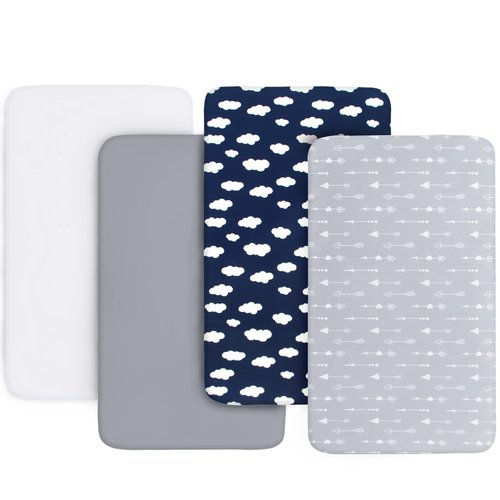 Crib Sheets for Boys and Girls Fitted 4 Pack - Breathable, Soft Microfiber Baby Sheets in Grey, Navy and White