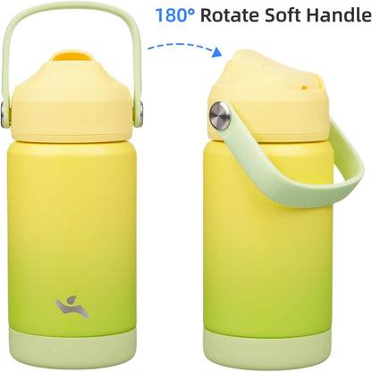 Skiennix Insulated Water Bottle - 12 oz Stainless Steel with Straw Lid & Silicone Handle | Lime