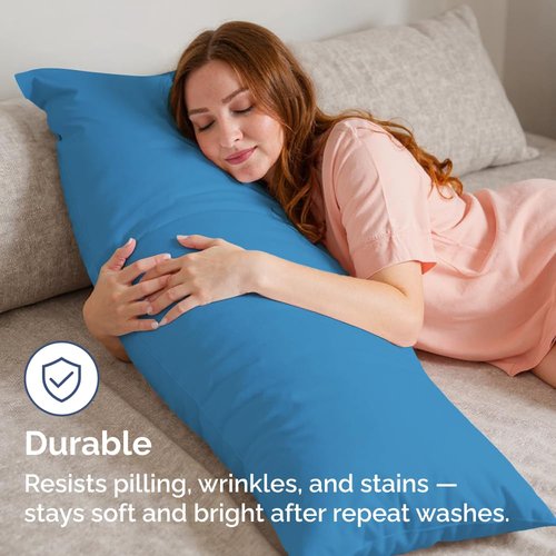 Body Pillowcases Set of 4-20x54 Long Body Pillow Case - Soft Body Pillow Cover for Sleeping & Side Sleepers - Comfy, Breathable & Fade Free - Machine Washable w/Envelope Enclosure - (Denim Blue)