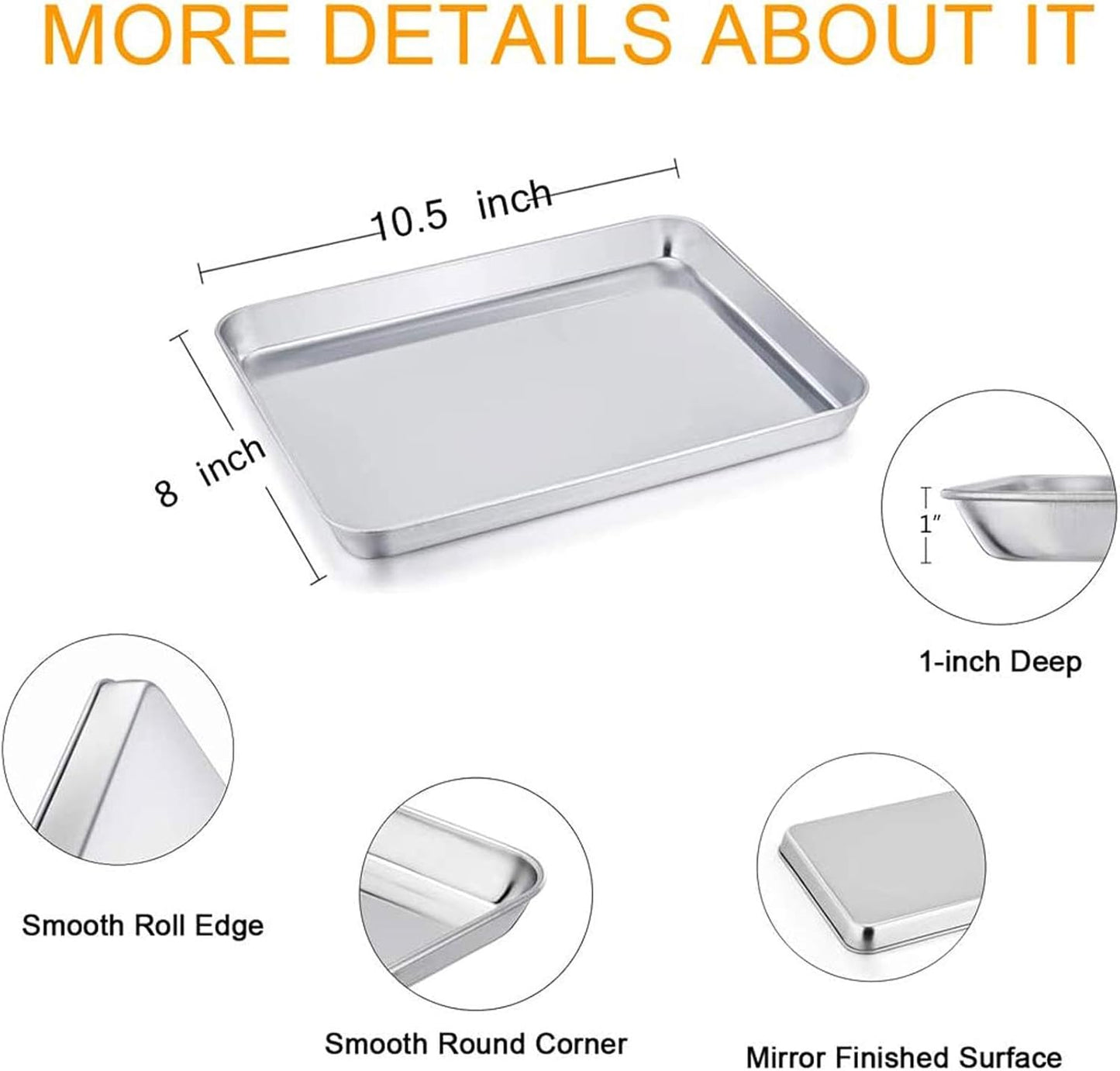 TeamFar Stainless Steel Toaster Oven Pan | Heavy Duty, Deep Edge, Dishwasher Safe - 8''x10.5''x1''
