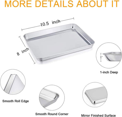 TeamFar Stainless Steel Toaster Oven Pan | Heavy Duty, Deep Edge, Dishwasher Safe - 8''x10.5''x1''
