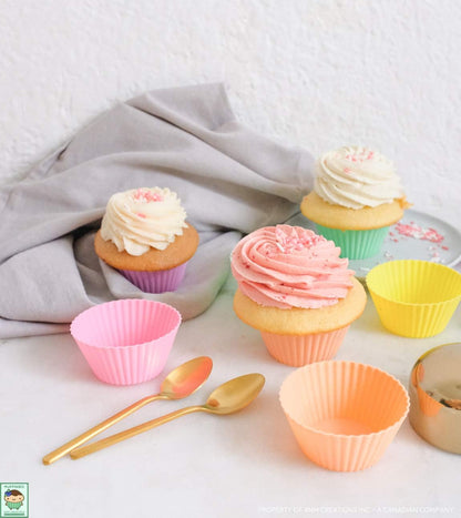 XNM Creations Silicone Cupcake & Muffin Liner Molds - Premium Grade Baking Cups, Pastel, Pack of 24
