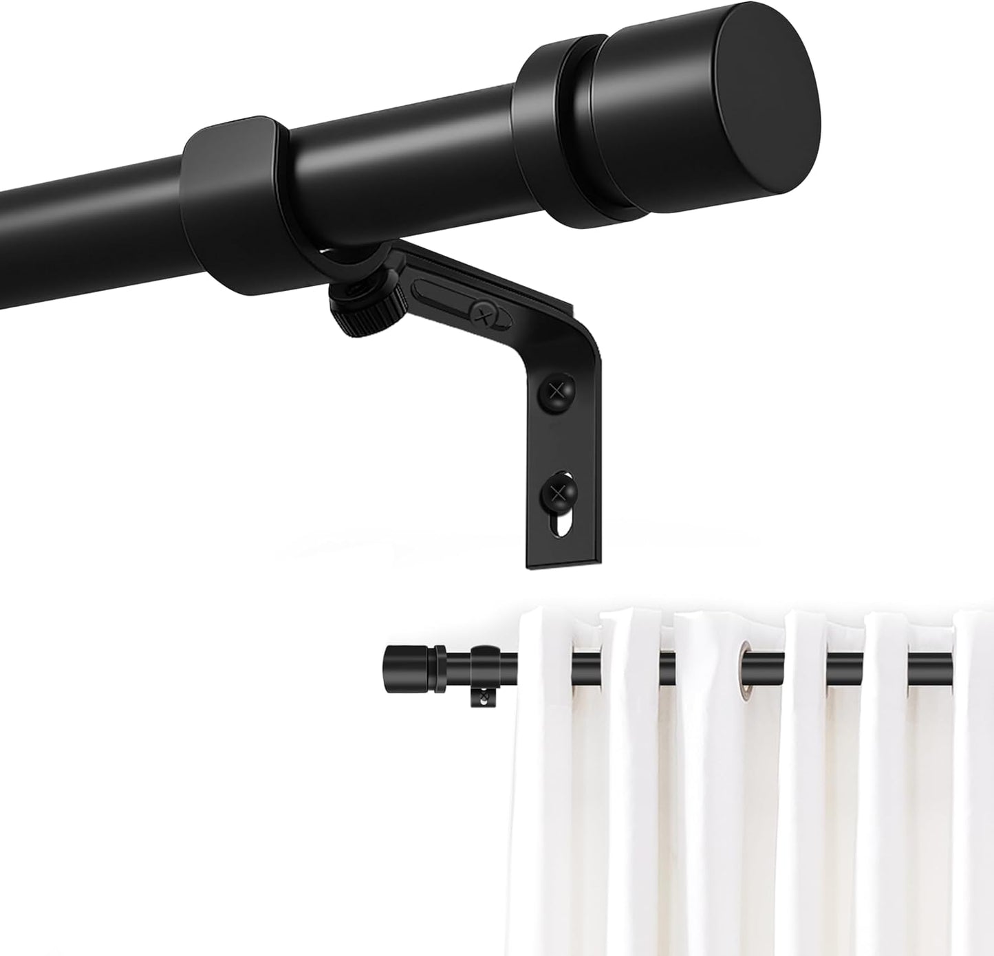 Ottsuls Curtain Rods - Adjustable 32-46 Inches | Heavy Duty Black Metal Set with Brackets