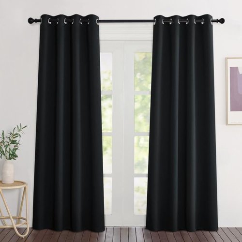 NICETOWN Black Blackout Curtains 84 inch Length 2 Panels, Grommet Thermal Insulated Window Treatments Light & Sound Reducing Drapes for Living Room/Bedroom, W46 x L84
