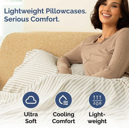 King Pillow Cases by Hotel Luxe - Ultra Soft, Wrinkle-Free Covers - 2 Piece Set in Beige Stripes