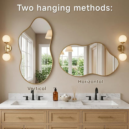 26" x 48" Irregular Wall Mirror – Black & Gold Oval-Edge Framed