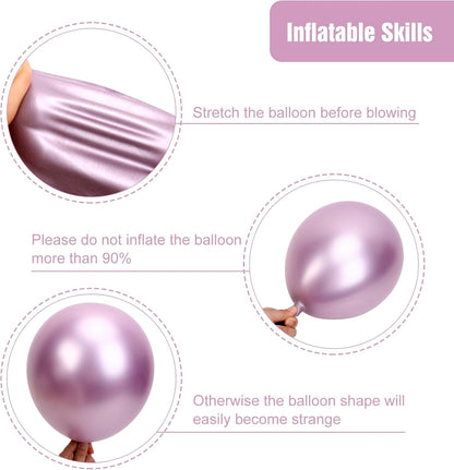 RUBFAC Metallic Pink Balloons - 129-Piece Latex Chrome Balloon Garland Kit for Parties & Events