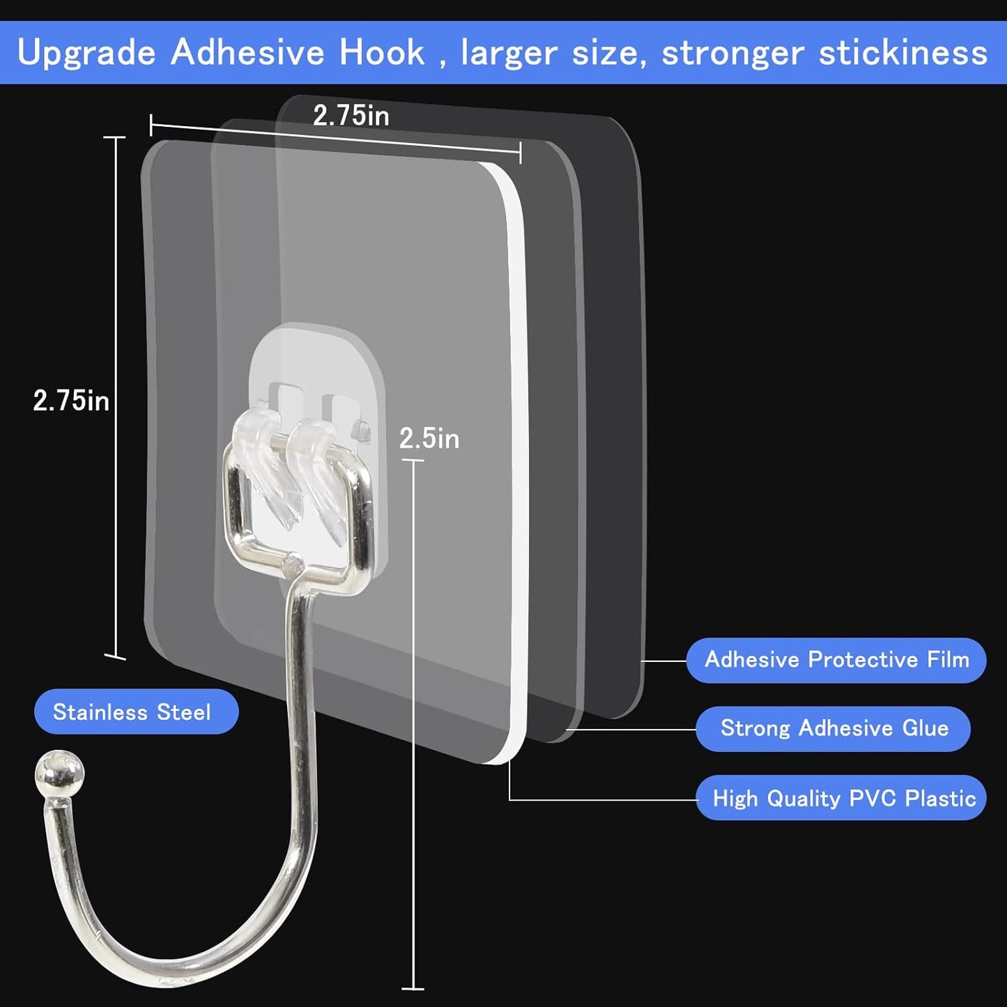 Skiennix Heavy-Duty Adhesive Wall Hooks - 33lb Max Load, Waterproof, Transparent | 20 Pack for Easy Hanging