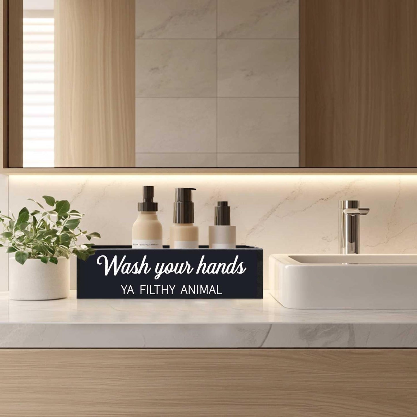 Skiennix Rustic Bathroom Decor Box - Farmhouse Toilet Paper Basket with Dual-Sided Signs | Black