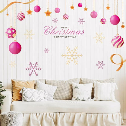Pink Christmas Wall Decals - 47.24 x 31.49 in with Light Balls & Snowflakes, Removable Art Decor (Variation: Pink Christmas-2)