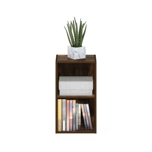 Furinno PASIR Book Shelf, 2-Tier Modern Bookshelf, Open Shelves Bookcase 9 x 12 x 21, Easy Assembly, for Living Room, Bedroom, Home Office, Amber Pine