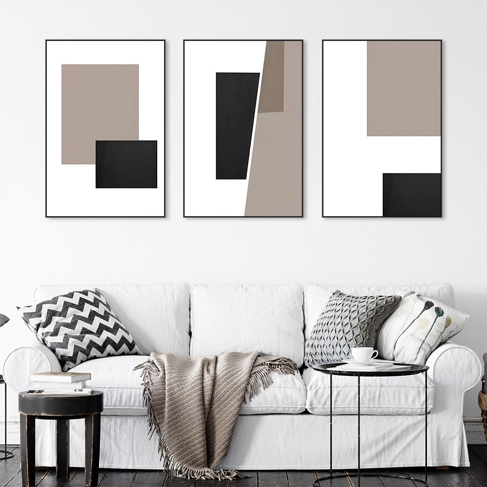 Skiennix Canvas Framed Wall Art - Large 24" X 32" Black and White Geometric Decor for Living Room & Office