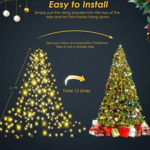 Easy Christmas Lights - 420 LED Waterfall Tree Topper | 8.2FT, 12 Lines, 8 Modes, Waterproof for 6FT Tree