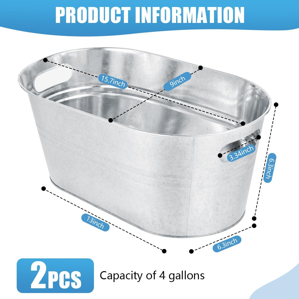 OBTANIM 2 Pack 4 Gallon Galvanized Ice Buckets Metal Champagne Drink Cooler Storage Ice Tub with Carry Handles for Beer Cocktails Wine Beverage Home Parties Bar Cooling Supplies