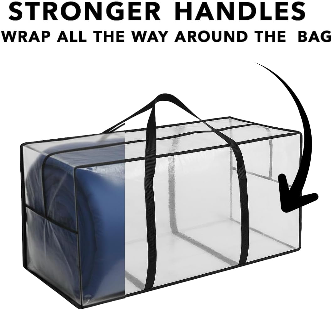 Skiennix 68.5 GAL Jumbo Heavy-Duty Storage Bags - Extra Large Reusable Totes with Strong Handles | Translucent
