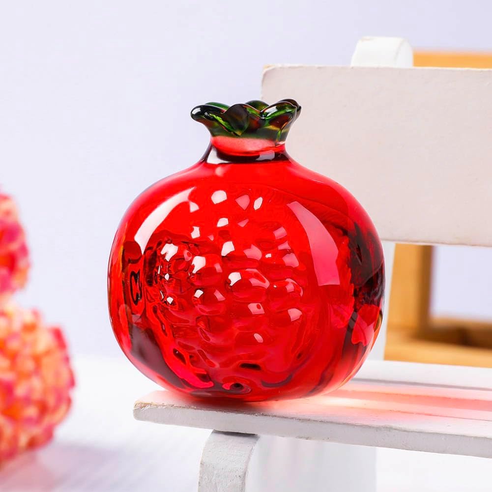 Skiennix Crystal Fruit Collectibles - Set of 2 Peach & Pomegranate Figurines | Mini Glass Decor for Home & Office