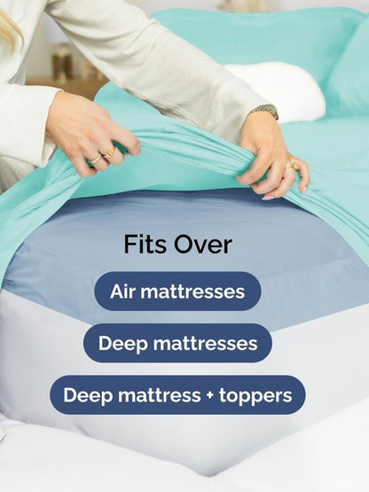 Extra Deep King Fitted Sheet - Hotel Luxury Single Fitted Sheet Only - Easily Fits 18 inch to 24 inch Mattress - Ultra Soft, Wrinkle & Fade Free w/Extra Deep Pockets - Breathable & Comfy - Spa Blue