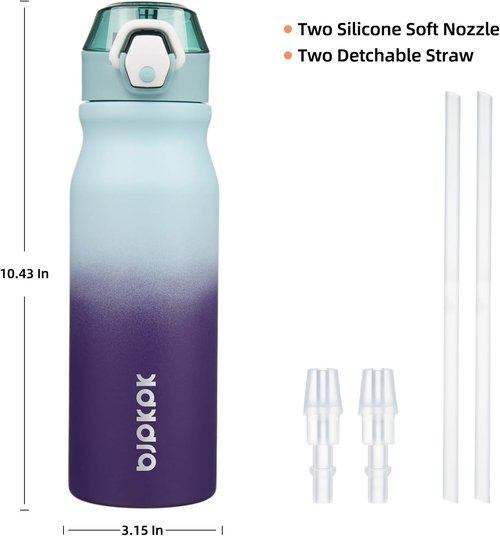 BJPKPK Stainless Steel Insulated Water Bottle - 25oz Reusable Thermal Flask with Straw Lid | Ocean Dream Design