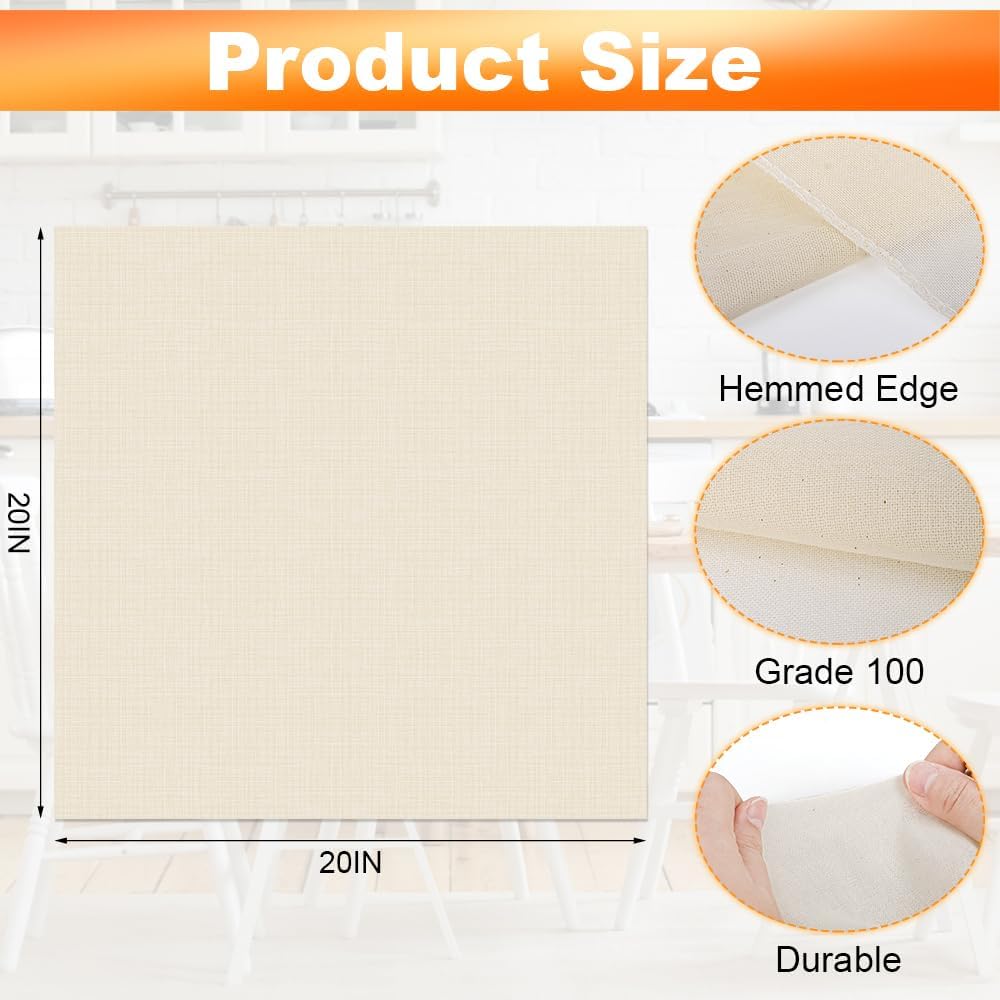 Skiennix Reusable Cheese Cloths - 100% Unbleached Cotton, 20x20 Inch, Perfect for Straining & Cooking