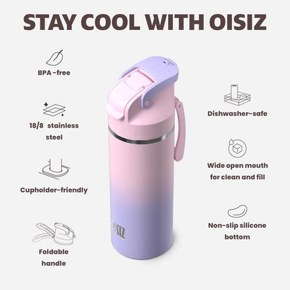 OISIZ Insulated Water Bottle - 20 oz Vacuum Stainless Steel with 2-in-1 Spout & Straw Lid | 100% Leakproof, Keeps Cold 24H