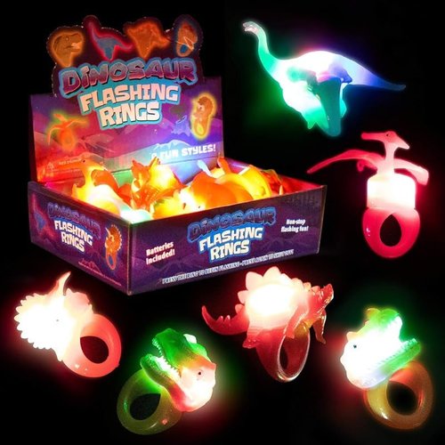 Kangaroo LED Dinosaur Light-Up Rings - 12 Pack Colorful Flashing Finger Lights for Parties | Glow in the Dark Fun