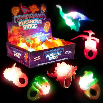 Kangaroo LED Dinosaur Light-Up Rings - 12 Pack Colorful Flashing Finger Lights for Parties | Glow in the Dark Fun