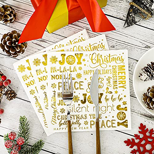 Christmas Paper Napkins Gold Foil Joy Holly Jolly 100 Pack Holiday Party Supplies