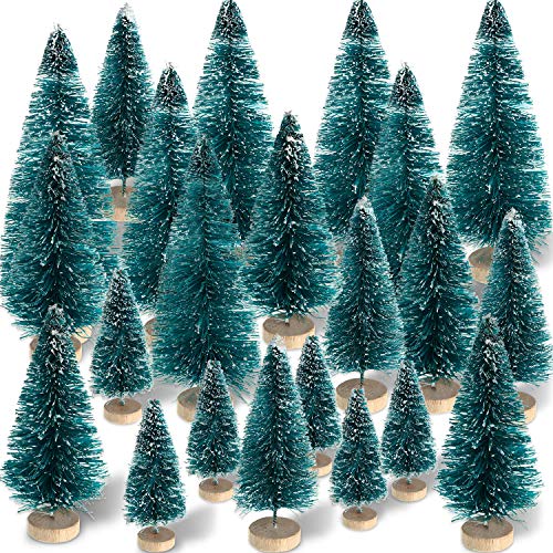 60 Pcs Mini Christmas Bottle Brush Trees with Snow - Assorted Sizes - Holiday Decor