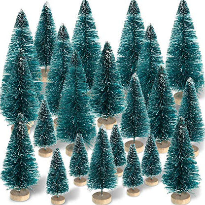 60 Pcs Mini Christmas Bottle Brush Trees with Snow - Assorted Sizes - Holiday Decor