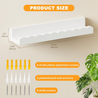 Yirilan 4-Pack Floating Nursery Shelves - Scalloped Design for Kids' Rooms | White Finish