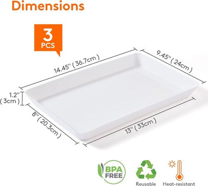 Lifewit Plastic Serving Tray - Reusable Large Platter for Parties | Rectangle, 14.5" x 9.5", 3 Pcs