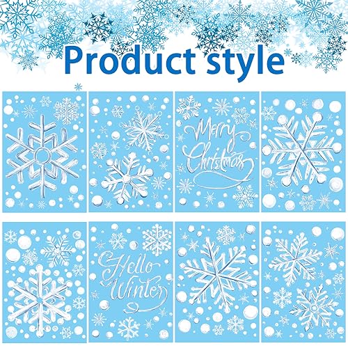 Winter Snowflake Window Decals Set - Blue Christmas Stickers for Home Decor - Snowflake Variation