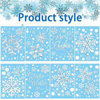 Winter Snowflake Window Decals Set - Blue Christmas Stickers for Home Decor - Snowflake Variation
