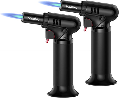 Sondiko Butane Torch Lighters - Refillable Soldering Torch with Adjustable Flame | 2 Pack with Fuel Window