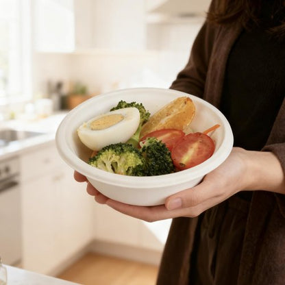 Aricsen Compostable 12 Ounce 50 Pack Disposable Small Round Paper Bowls, PFAS-Free, Eco-Friendly, Biodegradable Bagasse For Hot Soup Food Salad Dinner Party (50, 12 OZ)