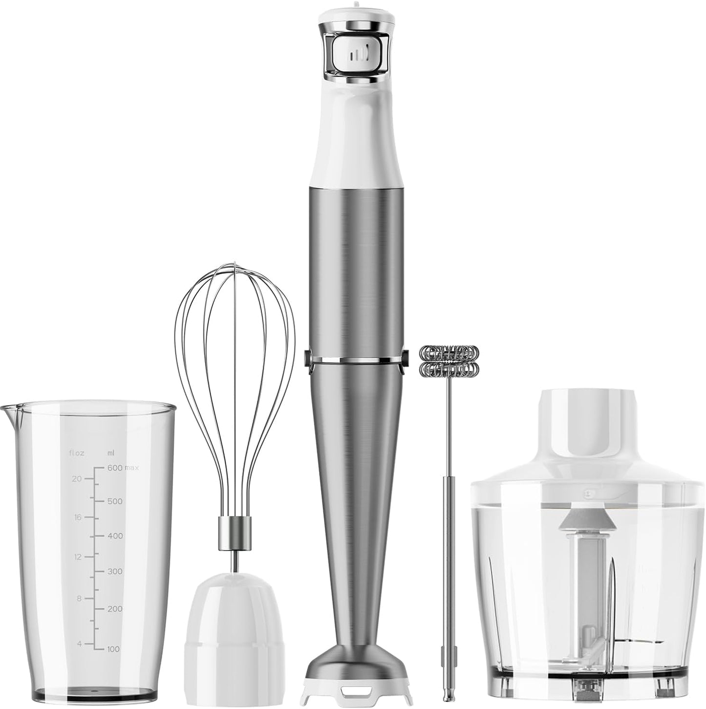 Skiennix Immersion Blender - 1100W Handheld Stick Blender with Variable Speed, Chopper & Whisk - White