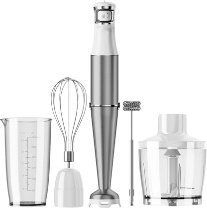 Skiennix Immersion Blender - 1100W Handheld Stick Blender with Variable Speed, Chopper & Whisk - White