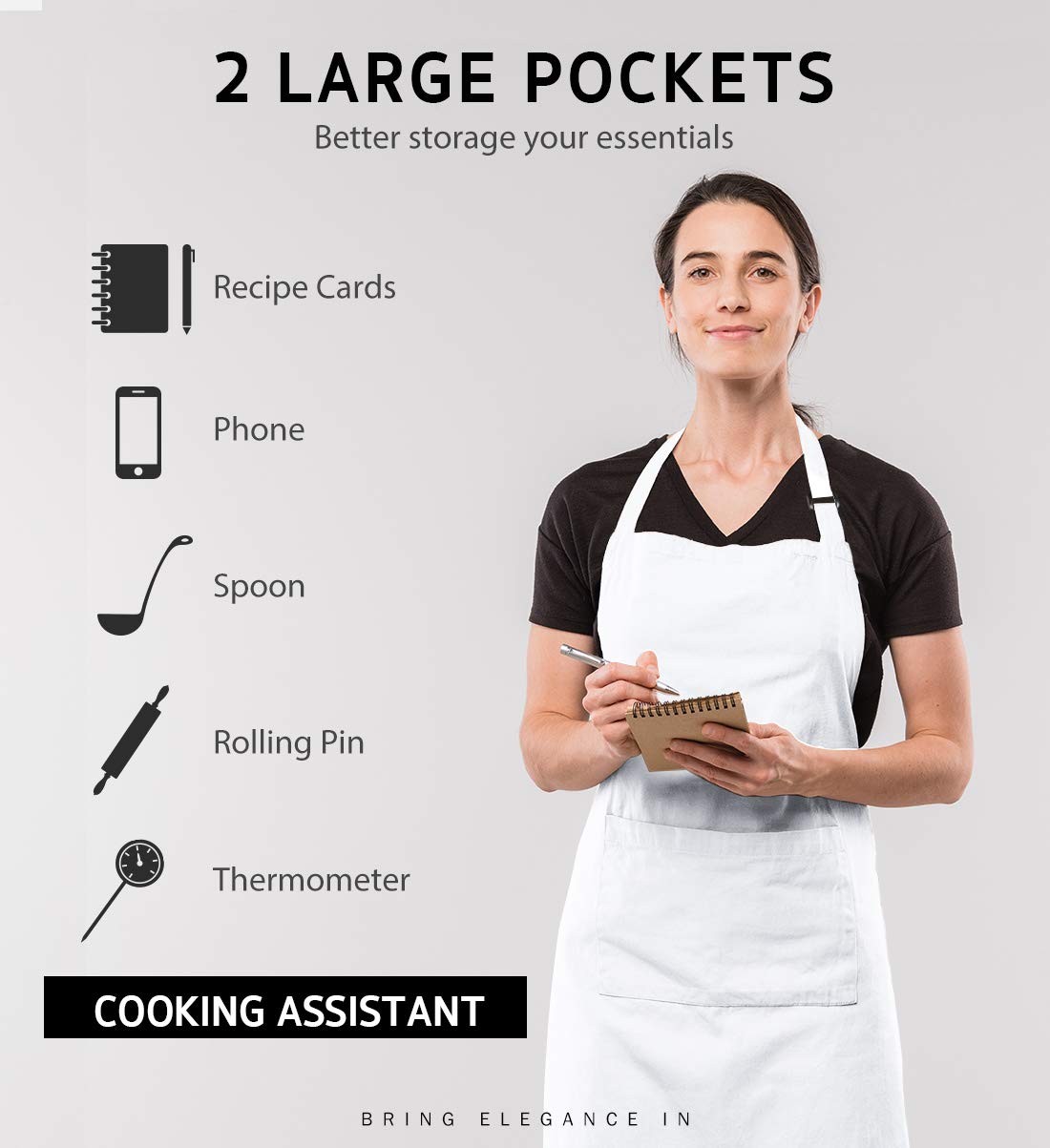 Syntus 2 Pack 100% Cotton Adjustable Bib Apron 2 Pockets Cooking Kitchen Aprons for Women Men Chef, White