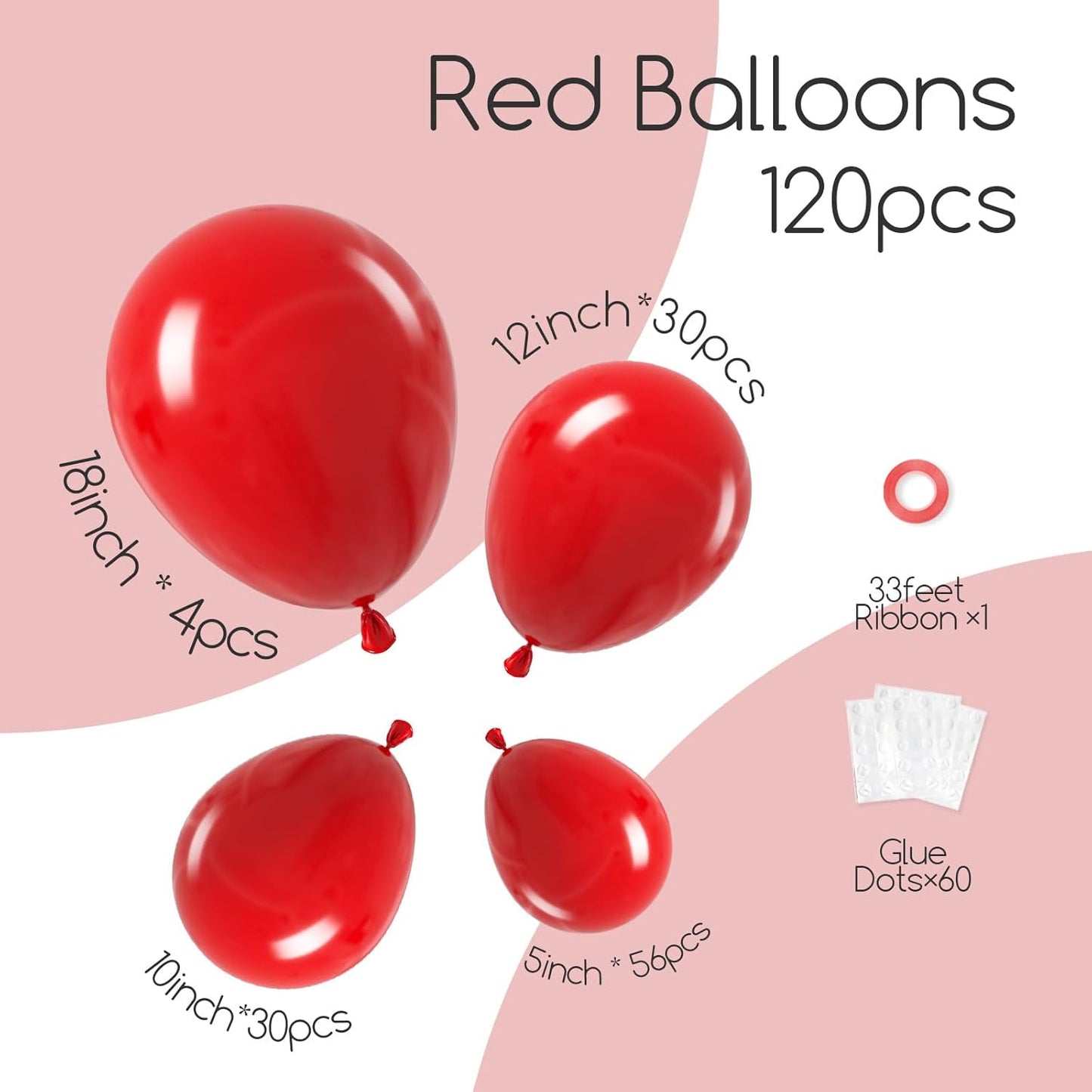 Awenztech Red Balloon Arch Kit - 120 Pcs of 5-18 Inch Latex Balloons for Party Decorations