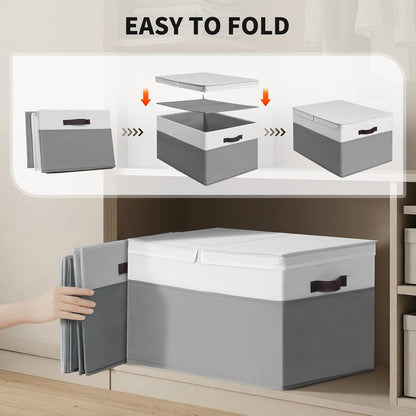 Skiennix Extra Large Blanket Storage Baskets - 2 Pack with Lids | 22”x16”x12” Closet Organizers for Clothes & Towels