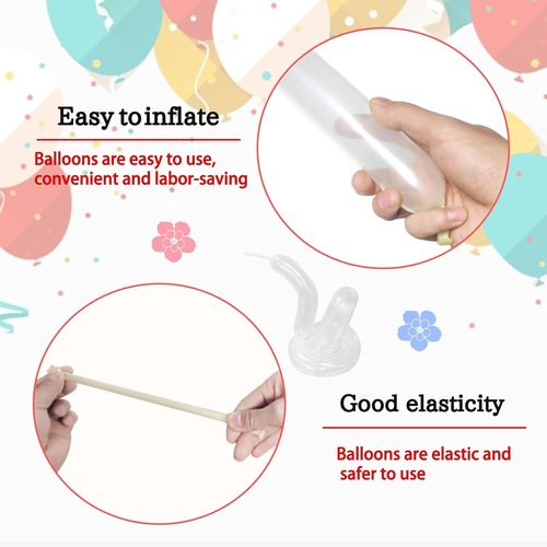 KAWKALSH 260 Clear Long Balloons - Thick Latex Twisting for Animal Shapes | 100pcs for Parties & Events